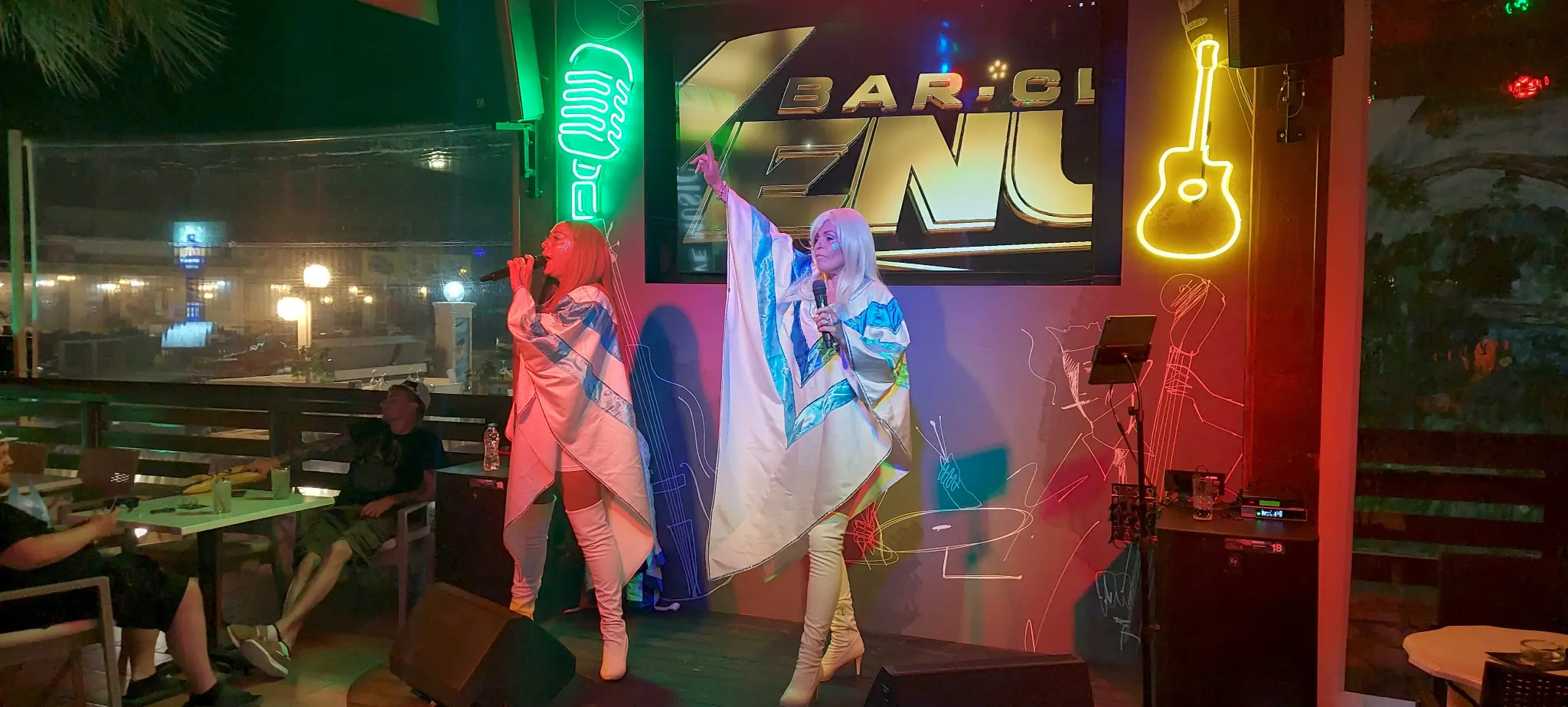 Performers with Neon Lights at Venue Bar Kalamaki Zante